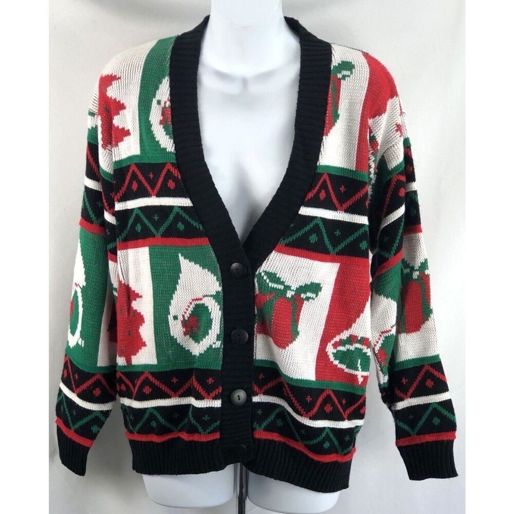 Coldwater Creek cardigan sweater S Christmas Holiday knit v-neck long sleeve